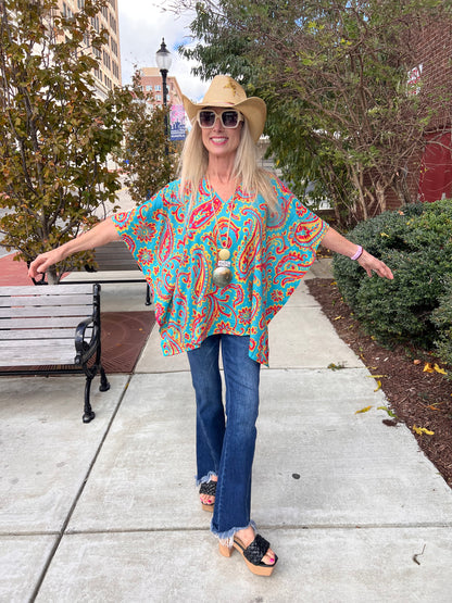 Western Paisley Poncho Top