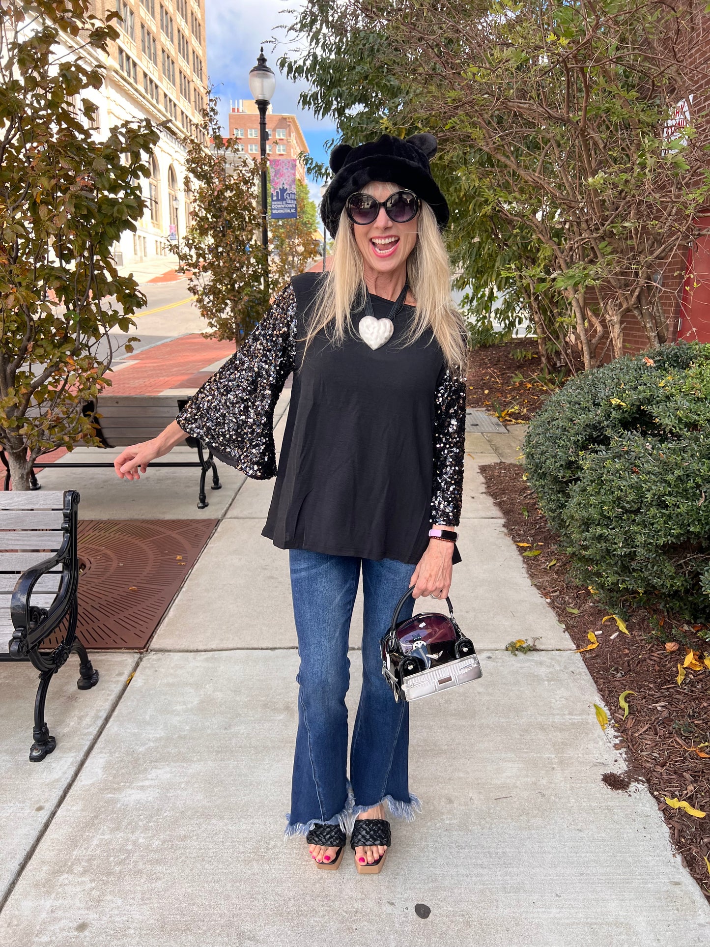 Black Sequin Bell Sleeves