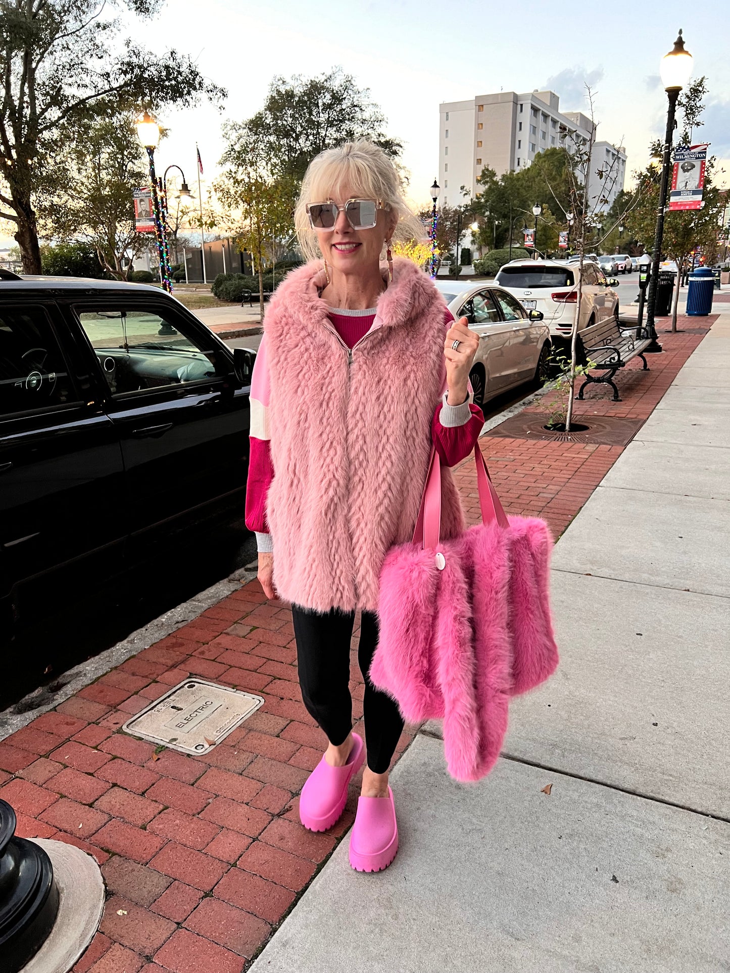 Pink Faux Fur Large Tote Bag