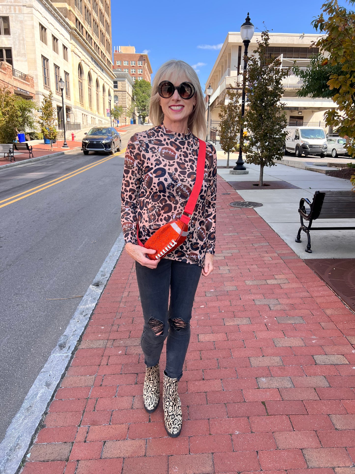 Sheer football printed top