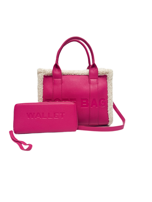 Mini fuzzy pink tote bag set