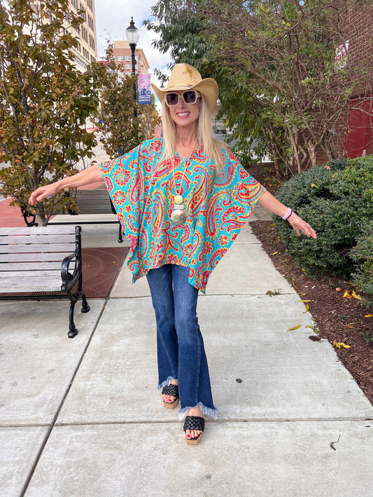 Western Paisley Poncho Top