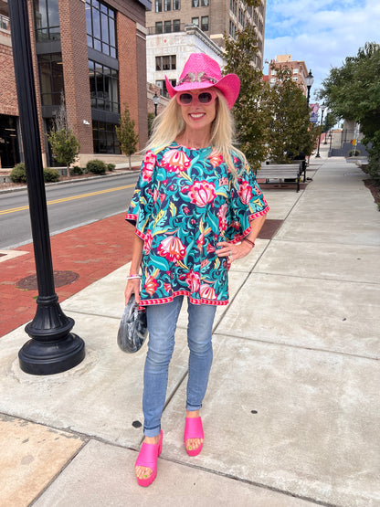 Multicolored Floral Printed Poncho