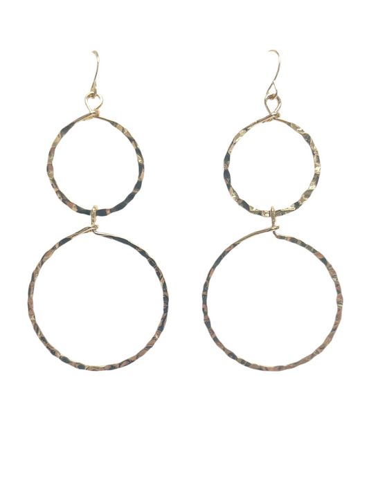 Double hammered metal hoop earrings