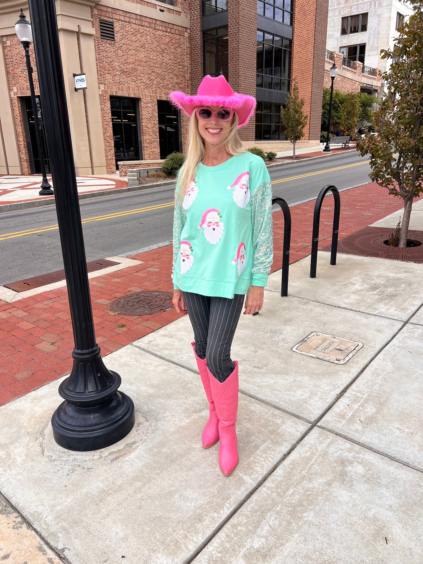 Mint HoHoHo Long Sleeve Sequin Top
