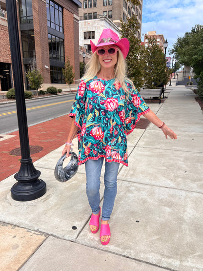 Multicolored Floral Printed Poncho