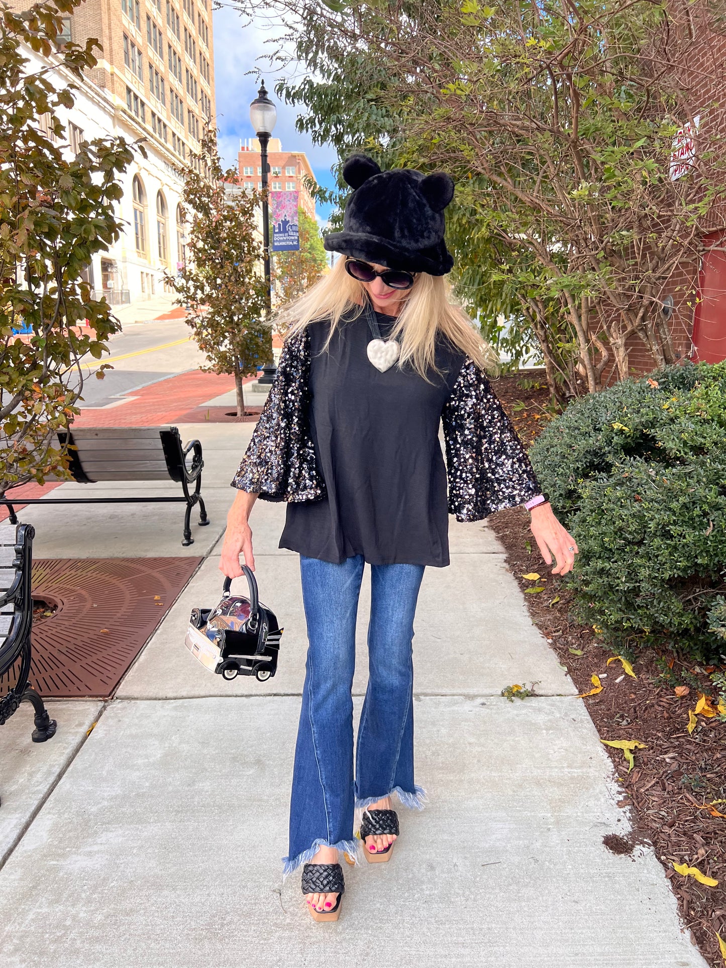 Black Sequin Bell Sleeves