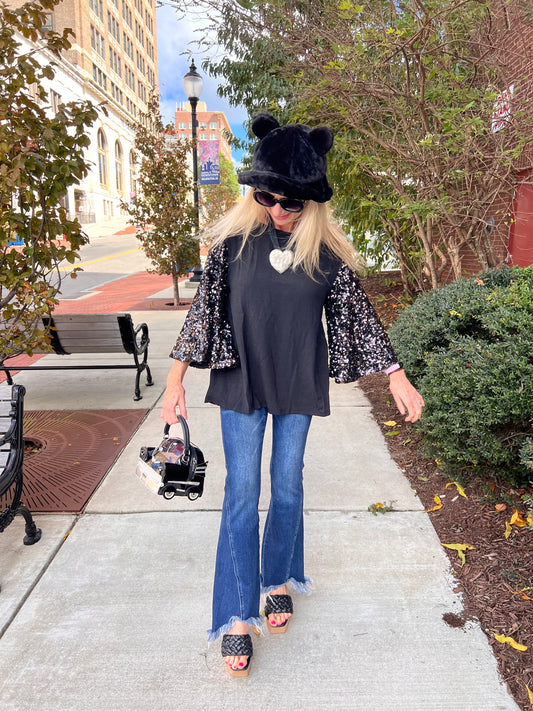 Black Sequin Bell Sleeves