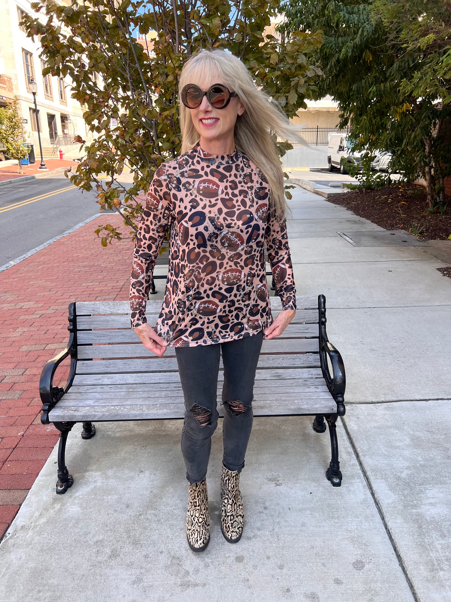 Sheer football printed top