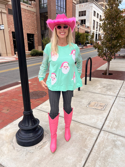 Mint HoHoHo Long Sleeve Sequin Top