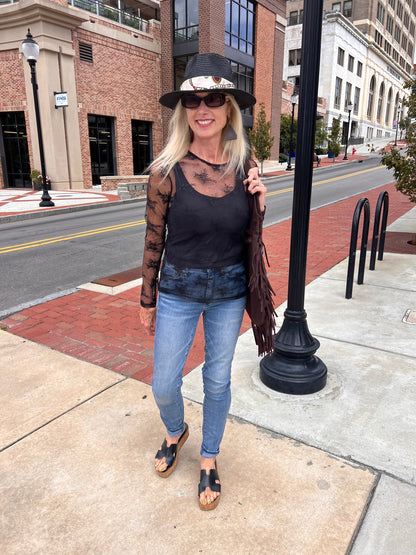 Black sheer floral lace top