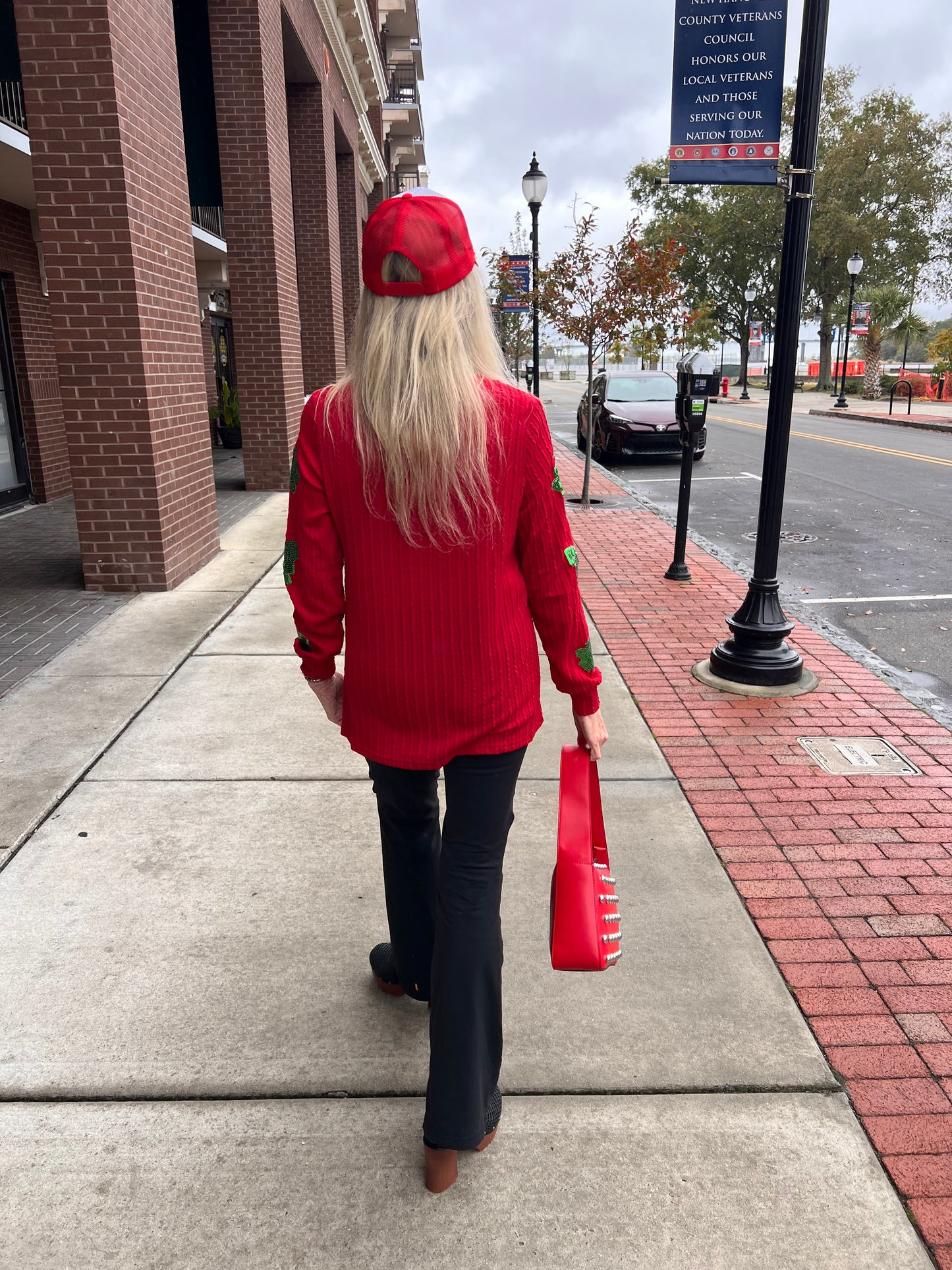 Red V-Neck Knitted Sweater