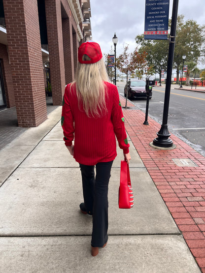 Red V-Neck Knitted Sweater