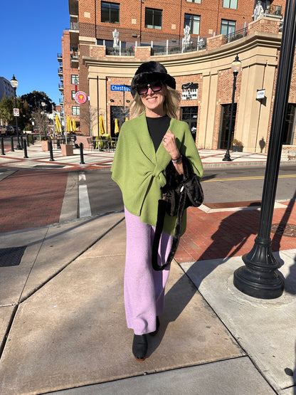 Front Tie Textured Knit Wrap Shawl Poncho