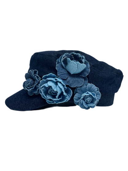 Floral denim beret hat