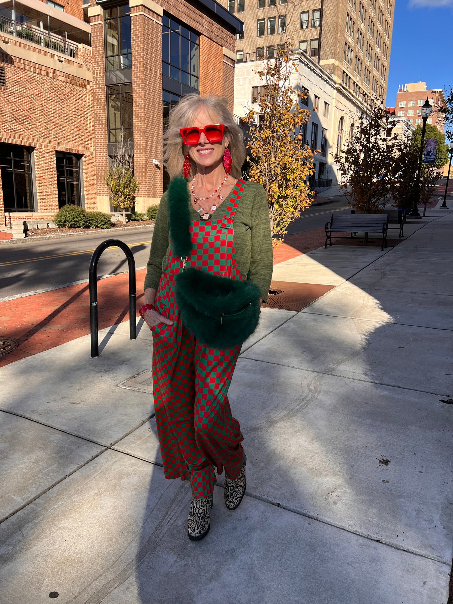 Red & Green Checkered Jumpsuit
