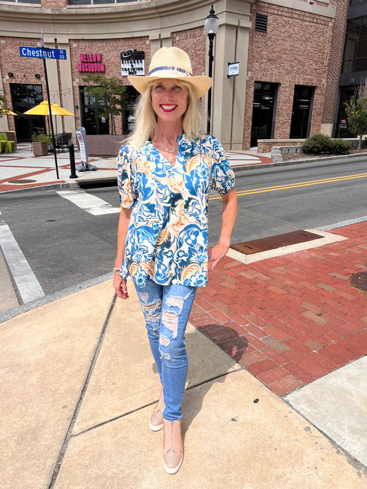 Blue floral top