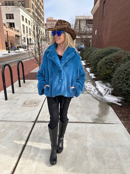 Fuzzy Faux Fur Printed Cowboy Hat