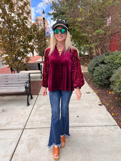 Burgundy Fleece w/Sequin Long Sleeves