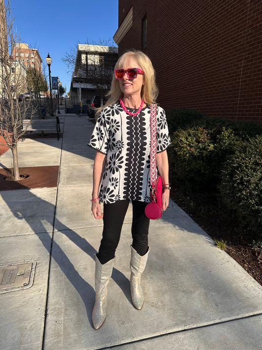 Black and white ornamental top