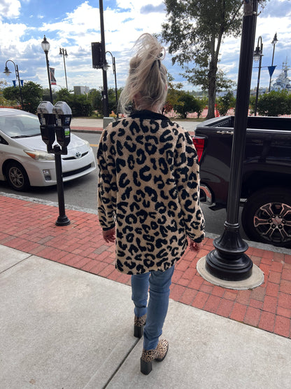 Sherpa Black Trimmed  Button Up Jacket