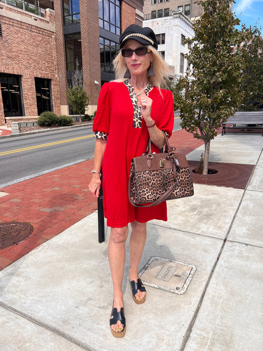 Red V-Neck Dress