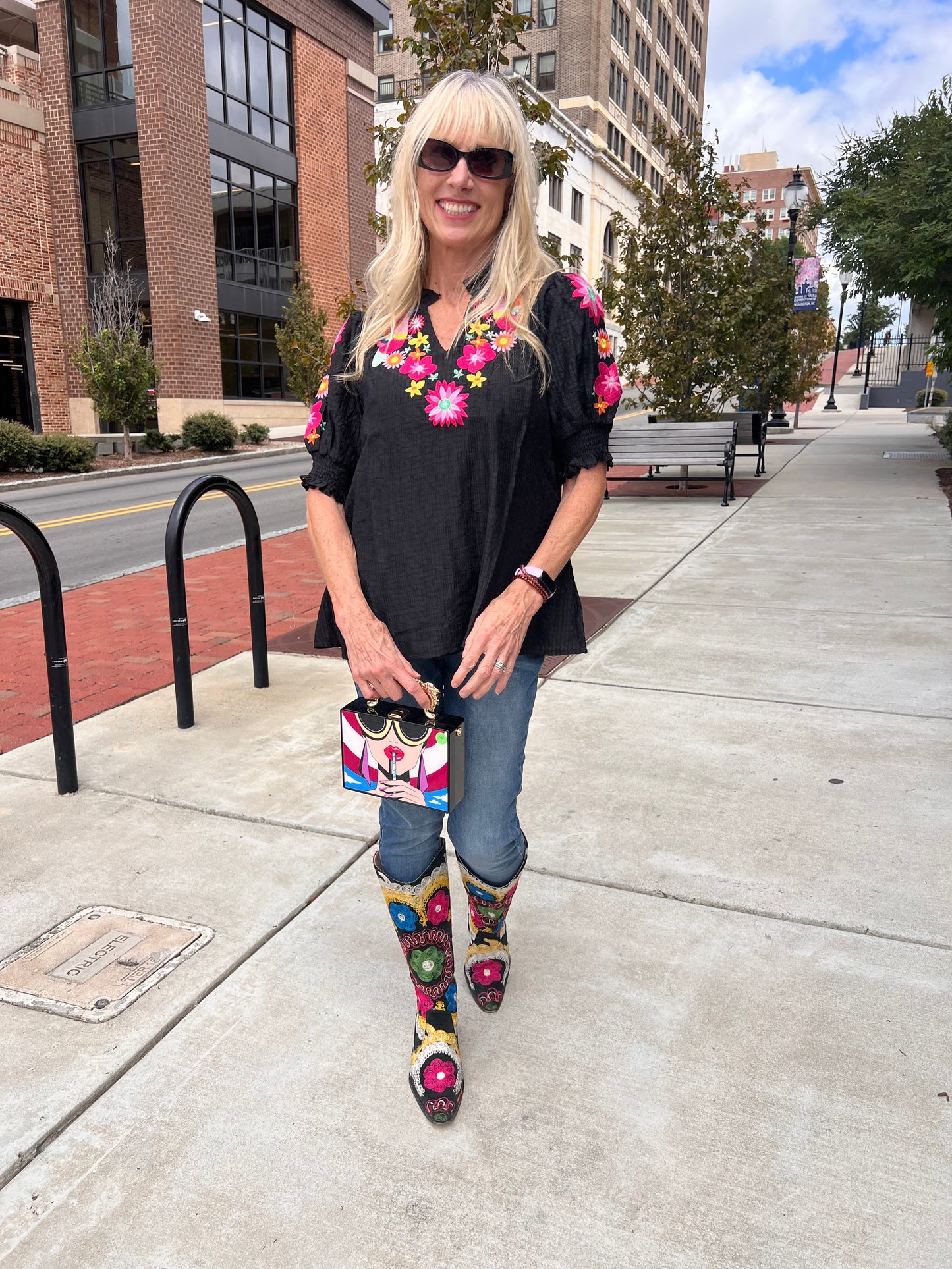 Multicolored floral flutter top
