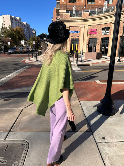 Front Tie Textured Knit Wrap Shawl Poncho