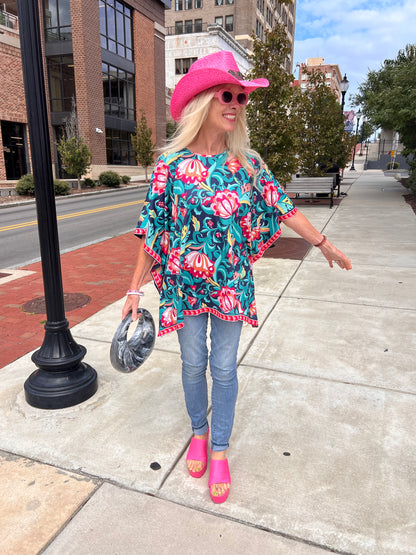 Multicolored Floral Printed Poncho