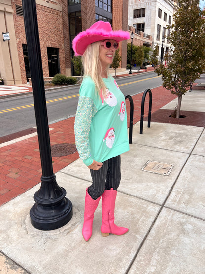 Mint HoHoHo Long Sleeve Sequin Top