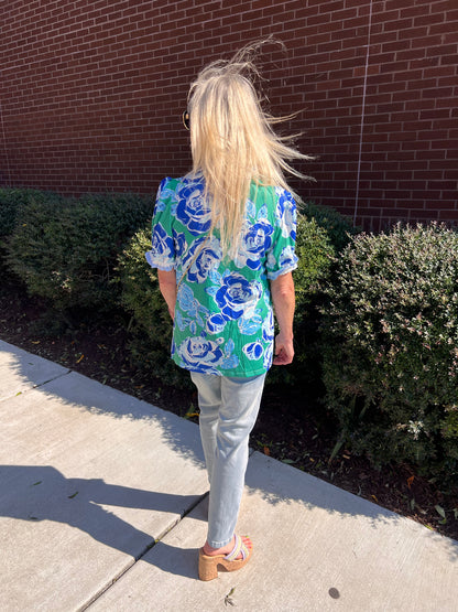 Blue floral top