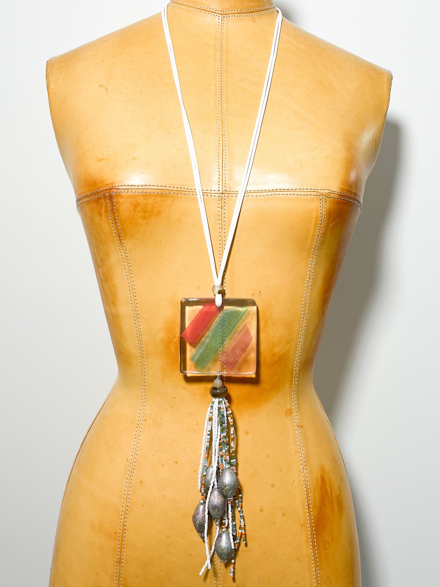 Clear Multicolored Square Pendant Necklace