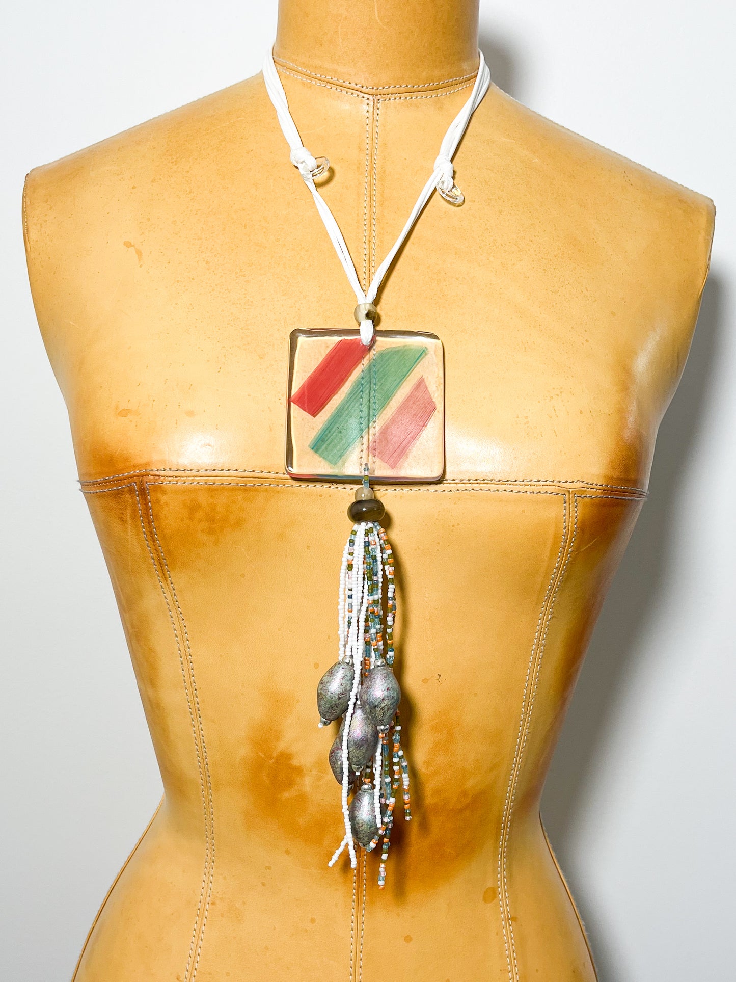 Clear Multicolored Square Pendant Necklace