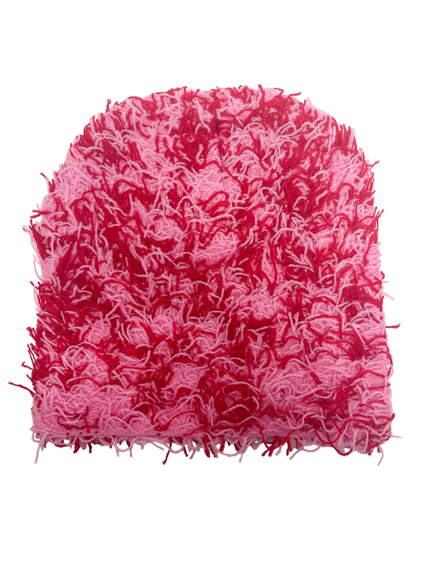 Pink and red fuzzy beanie