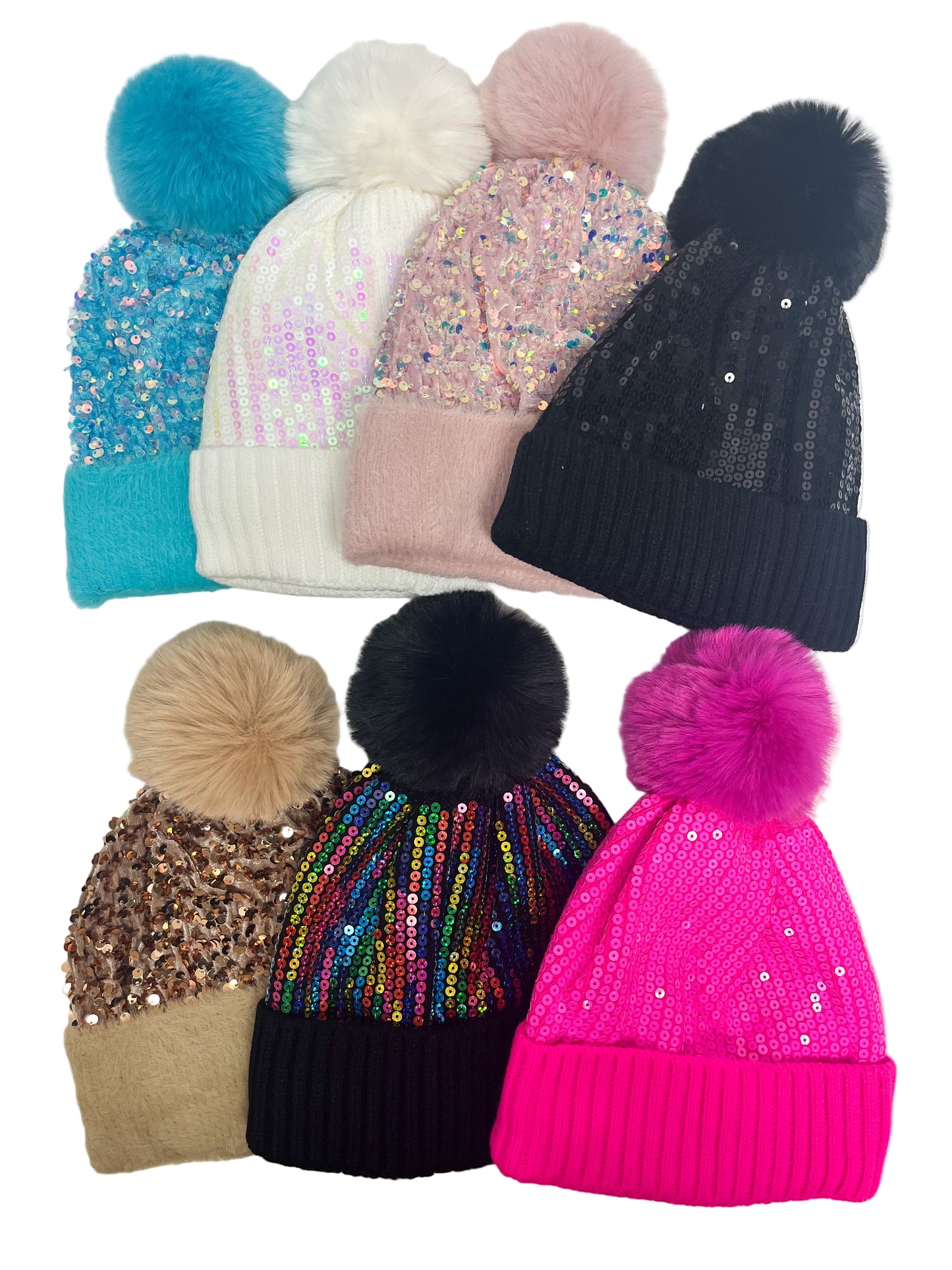 Sequin Pom Pom Beanie