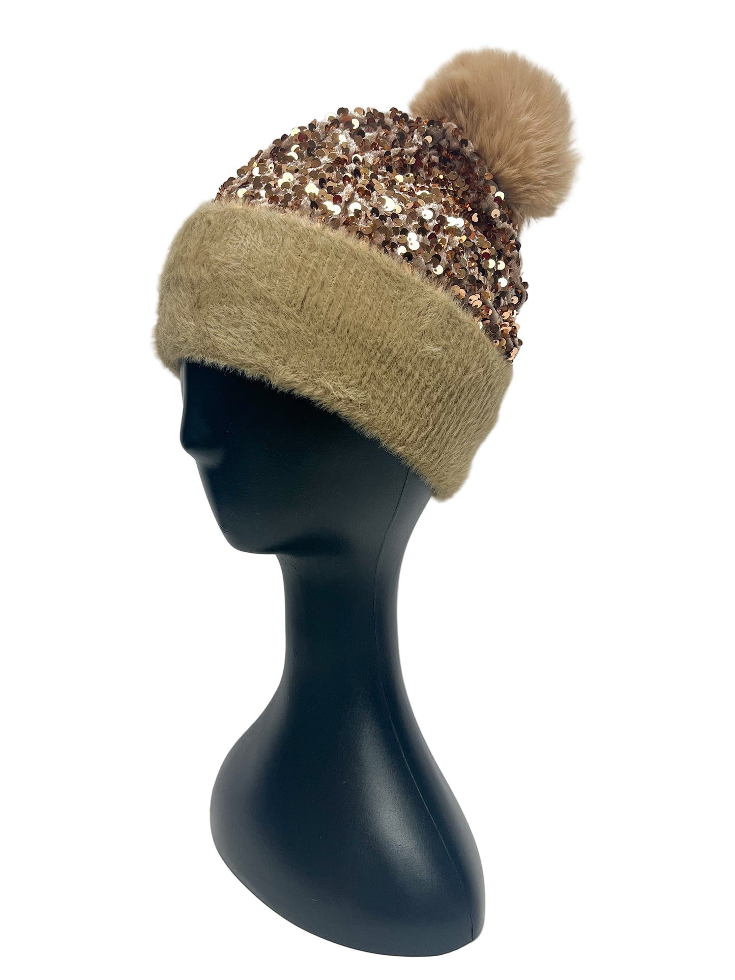Sequin Pom Pom Beanie