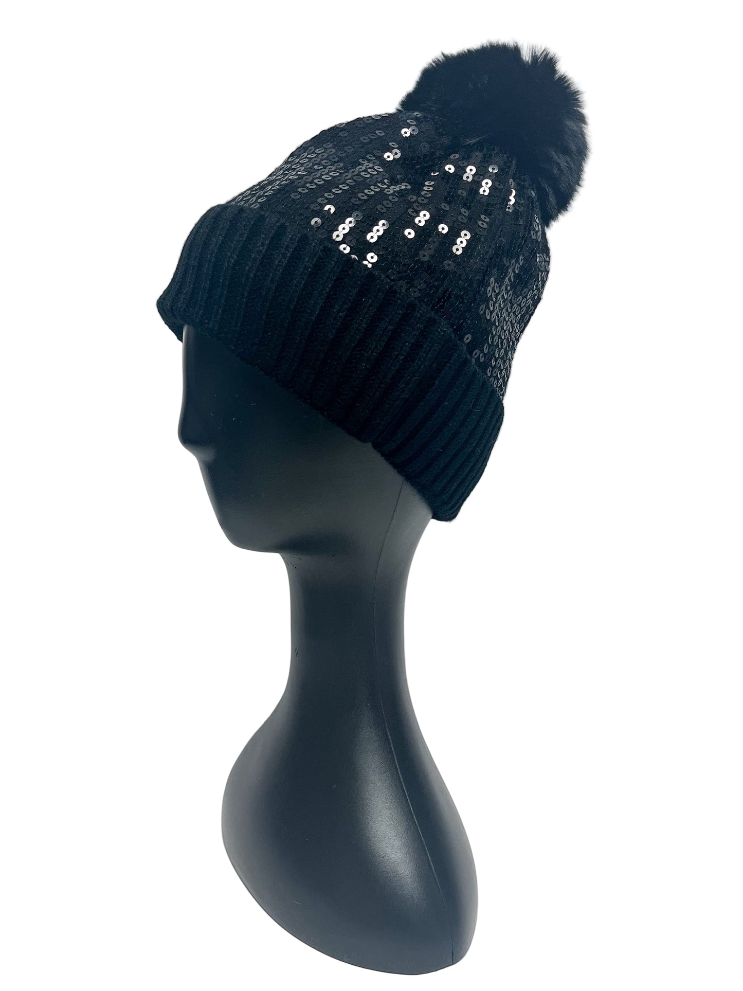 Sequin Pom Pom Beanie