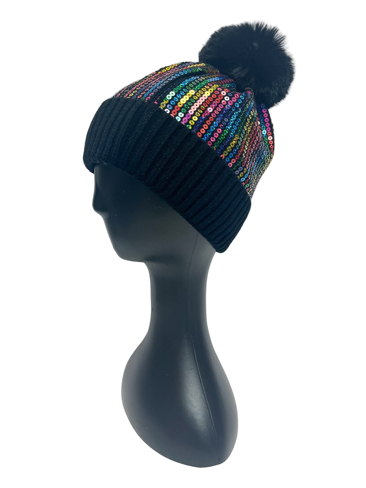 Sequin Pom Pom Beanie