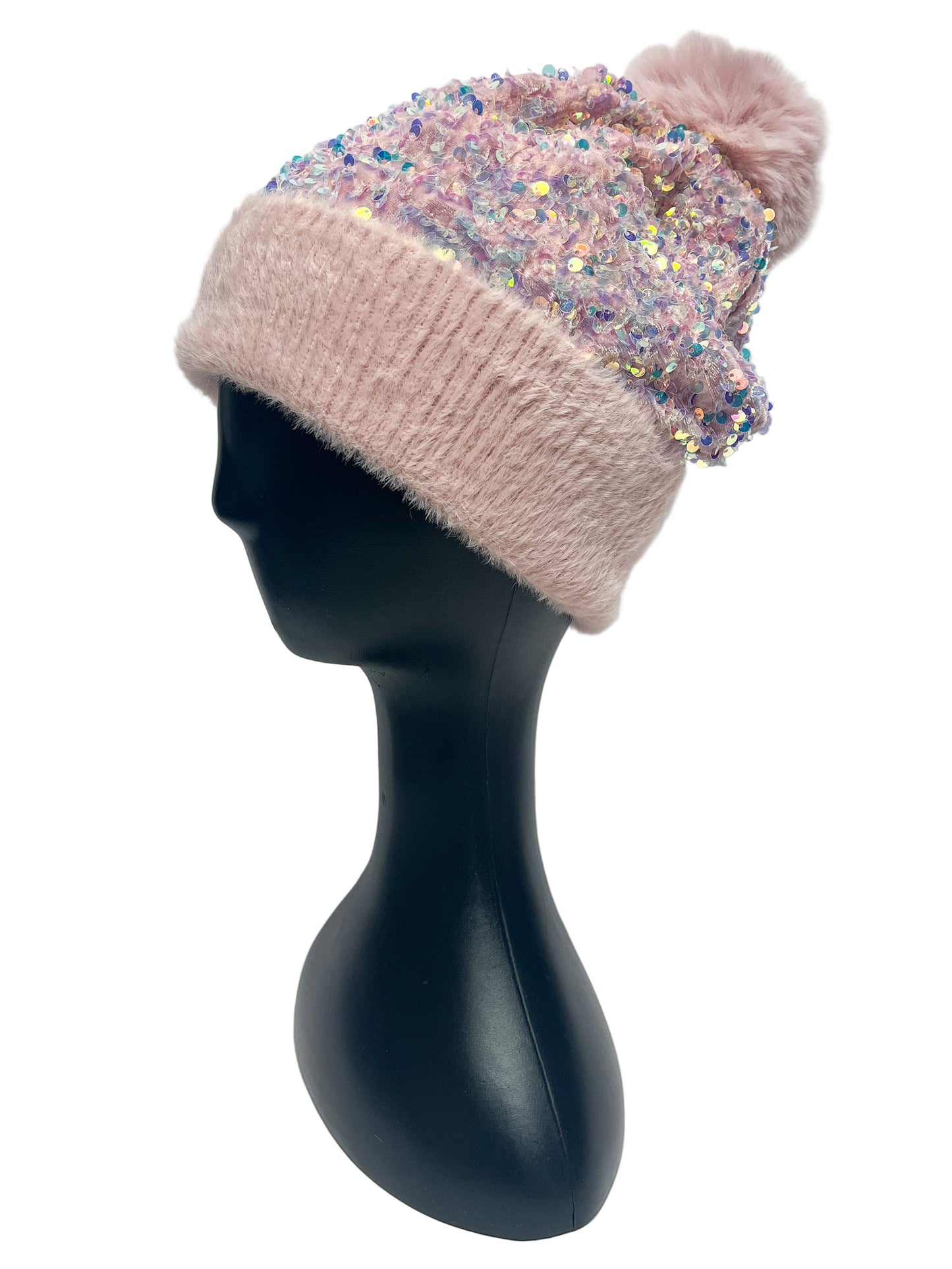 Sequin Pom Pom Beanie