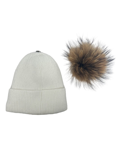 White beanie with detachable pom pom