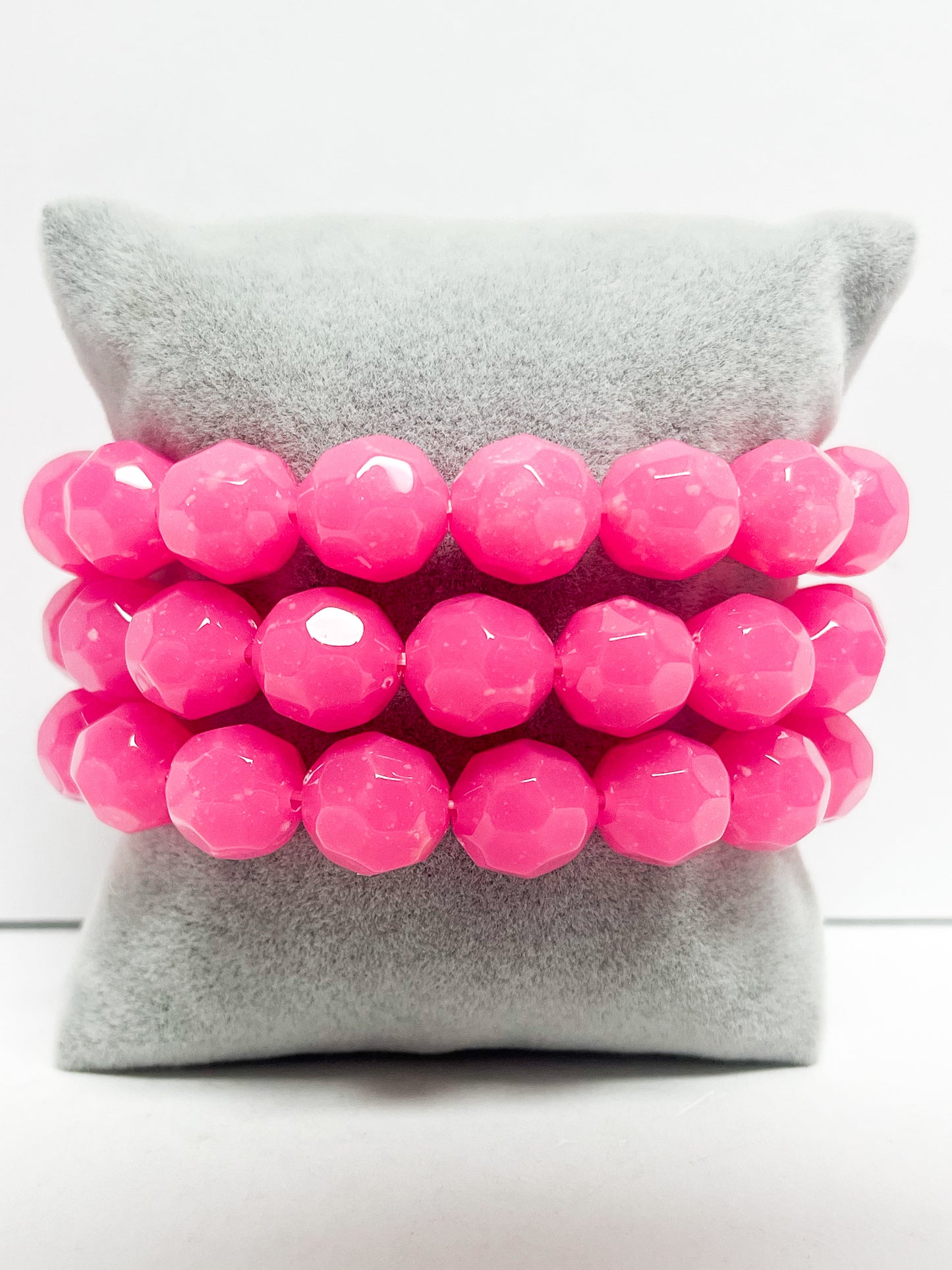 Layered pink beaded stretch bracelet