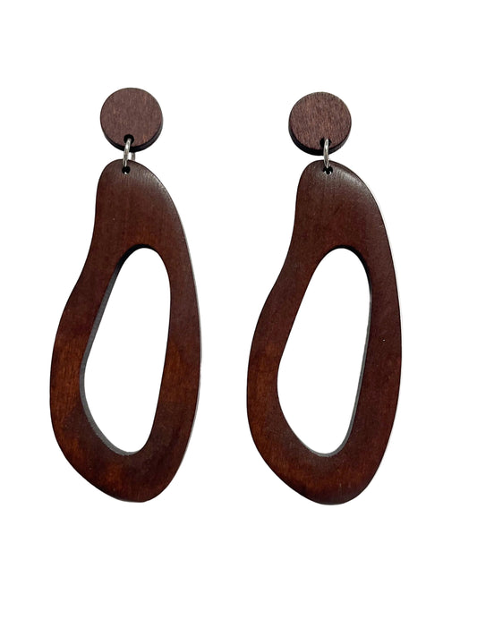 Brown wooden hoop earrings
