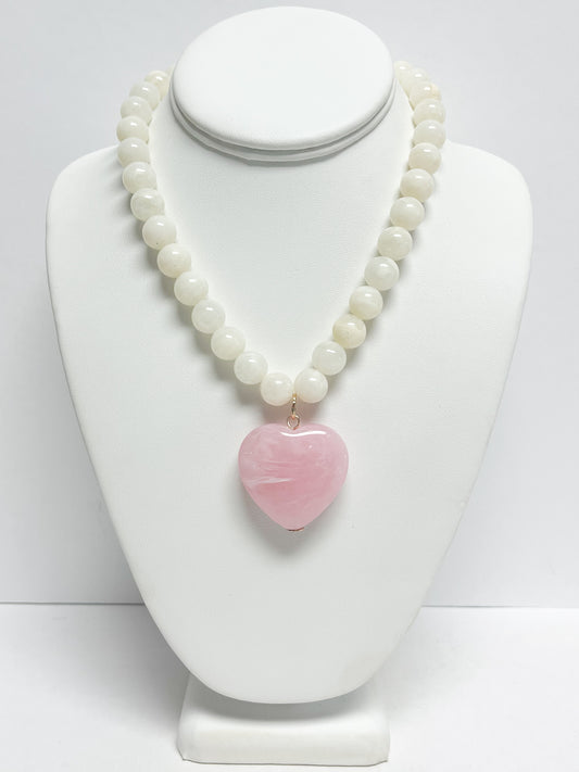Chunky Heart Charm Beaded Necklace
