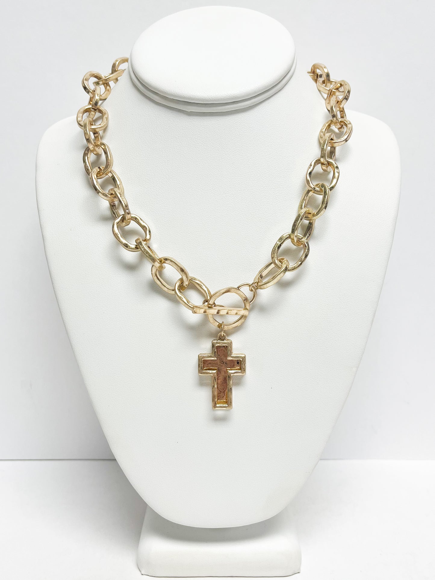 Layered Hammered Metal Cross Necklace