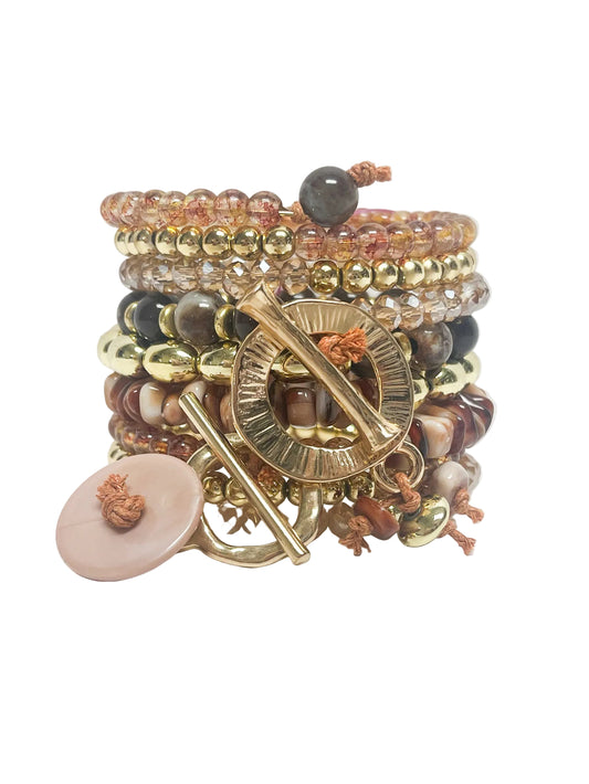 BoHo Toggle Charm Beaded Coil Bracelet