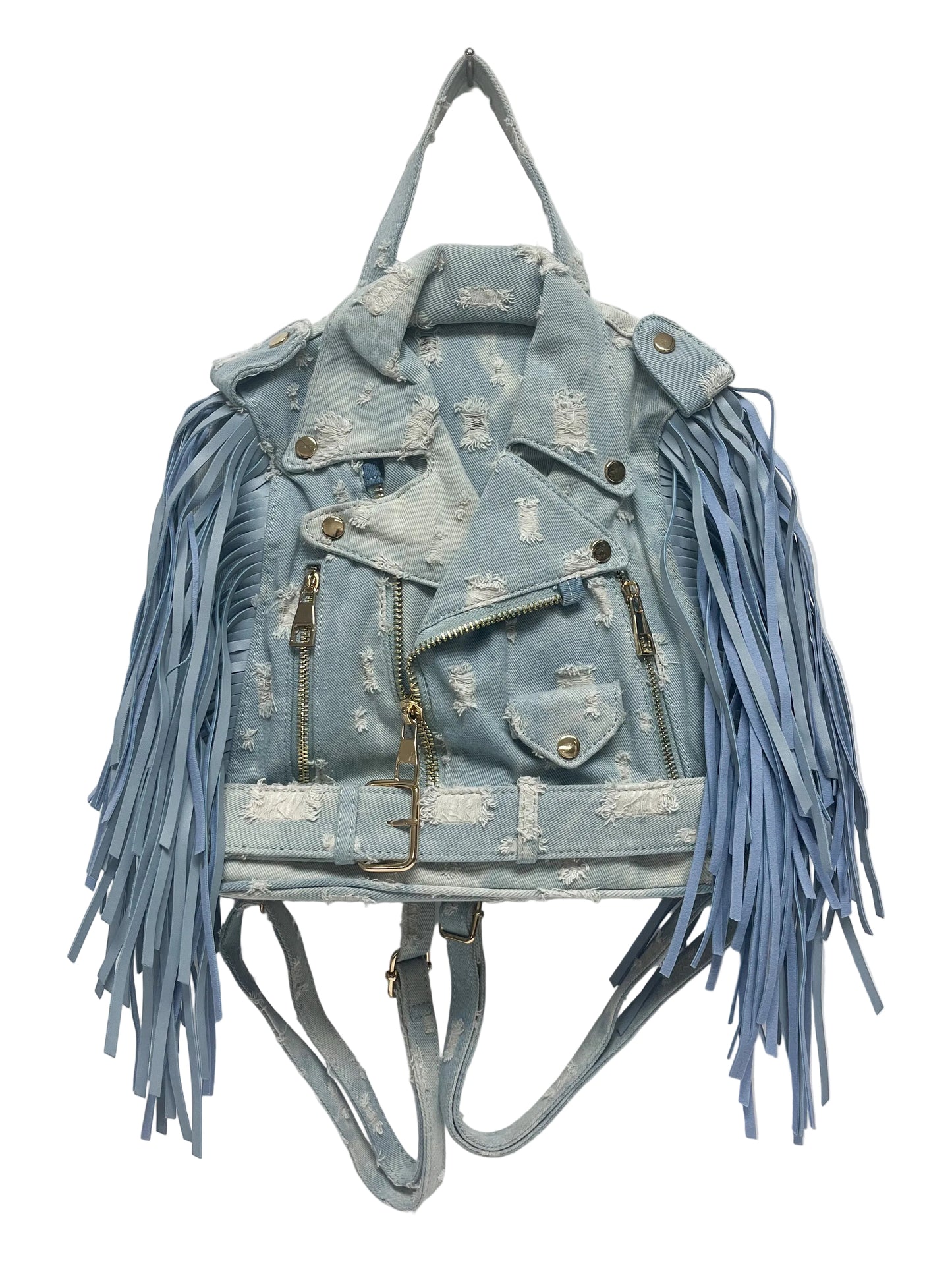 Denim Fringe Backpack