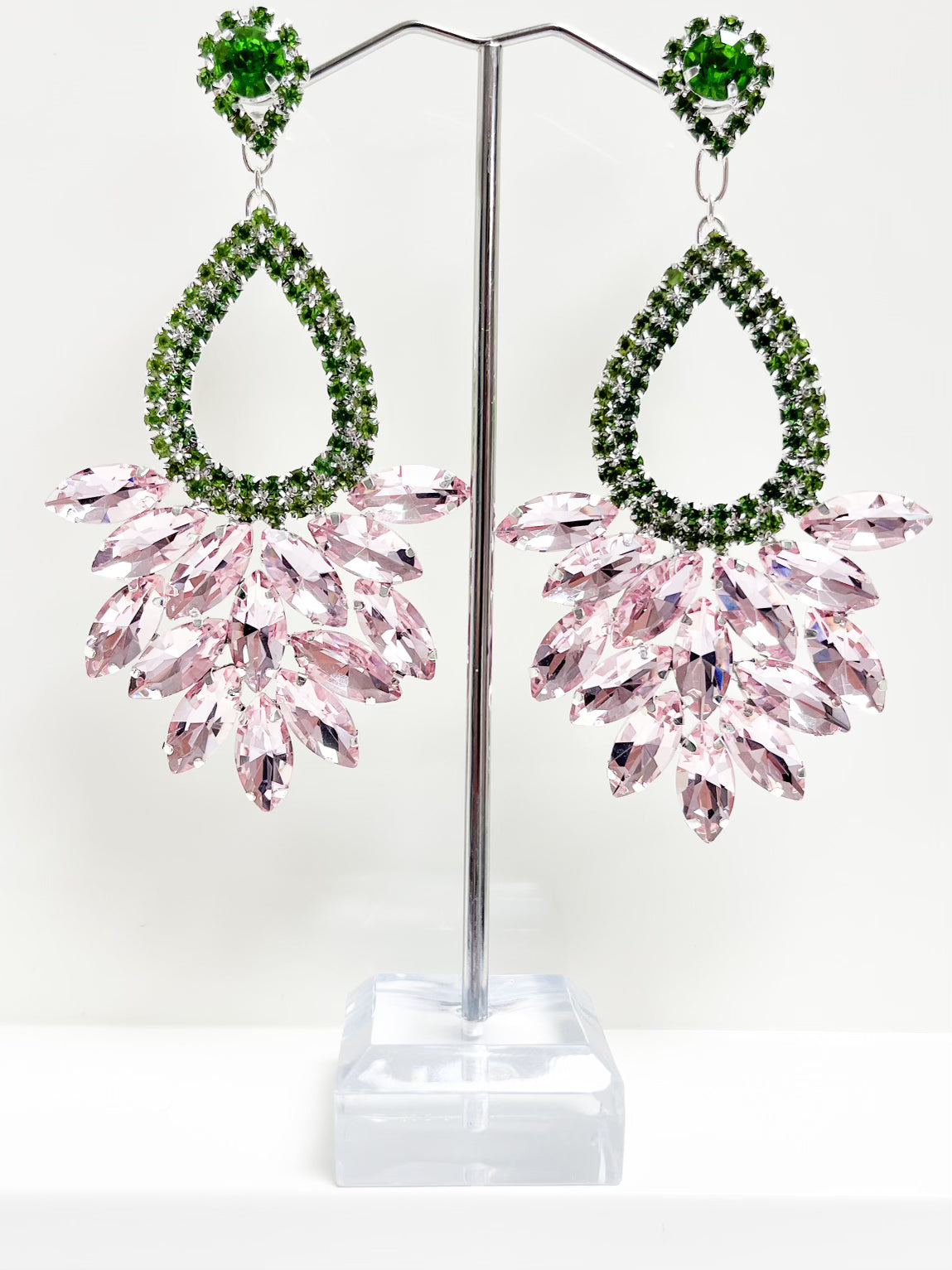 Green & Pink Statement Earrings