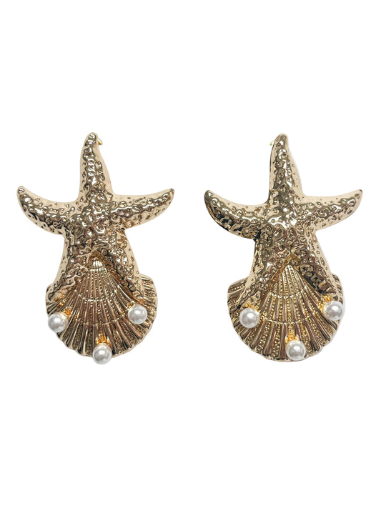 Star pearl star earrings