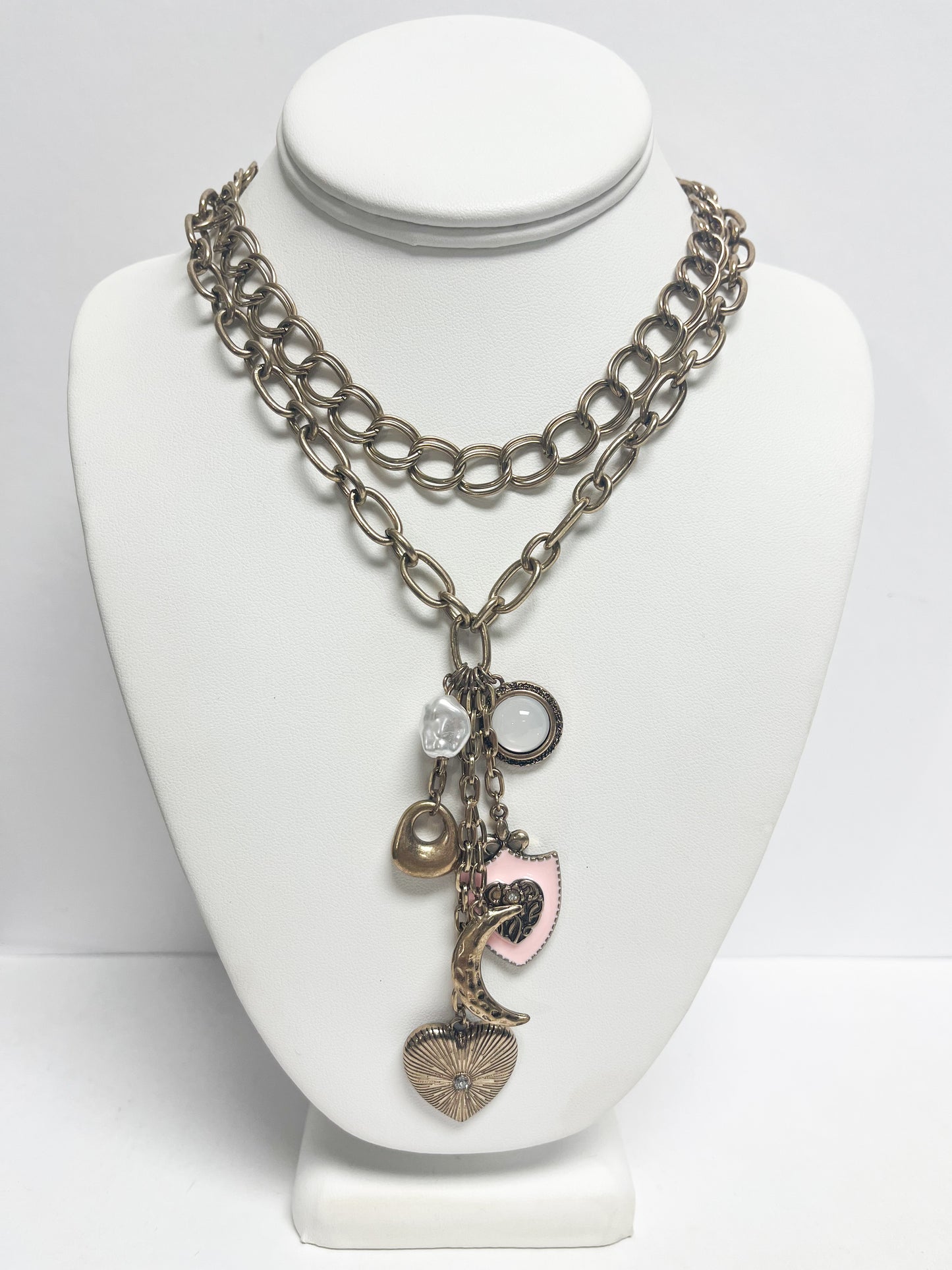 Pink charm layered necklace