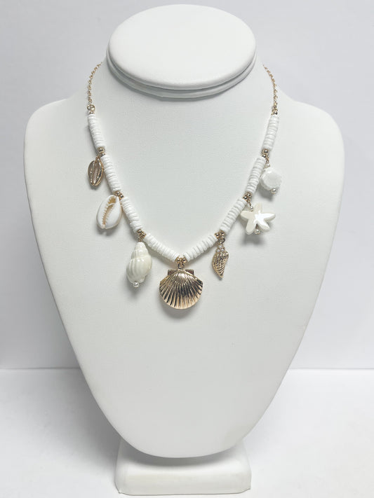 Gold sea charm locket necklace